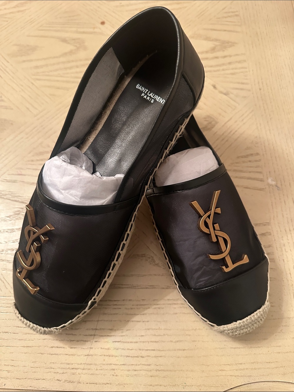 Elegant stylish Black Espadrilles with Gold YSL Logo - Picture 2 of 8
